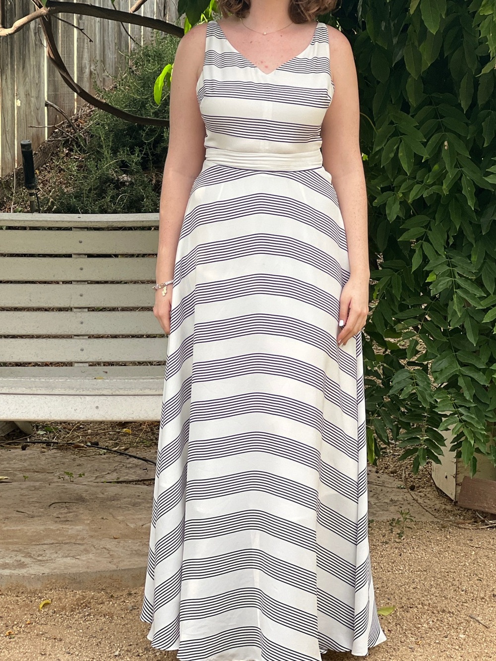 Lucy Paris White and Black Striped Maxi Dress